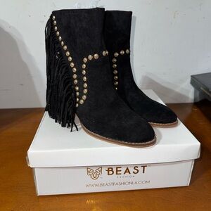 BEAST FASHION Black Studded Fringe Ankle Boots